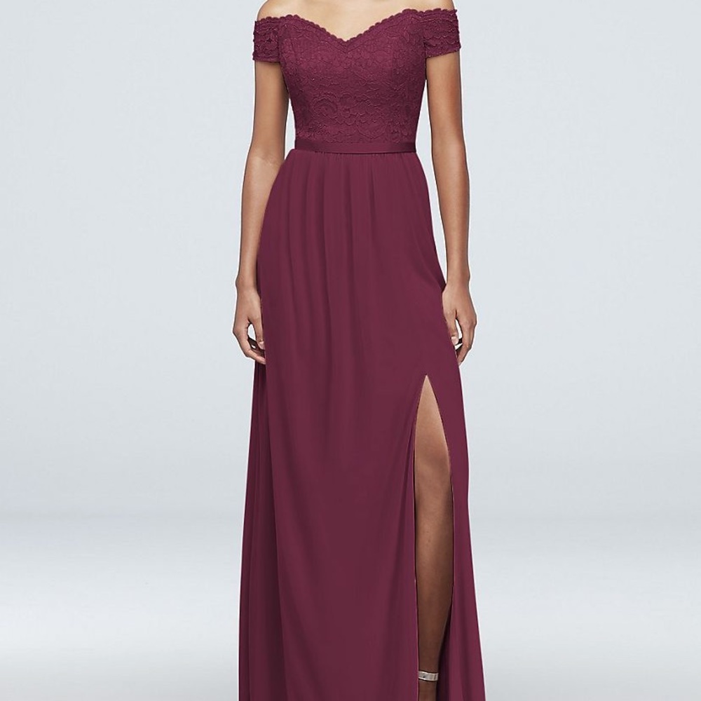 New with tags Davids Bridal Wine off the shoulder dress Size 22